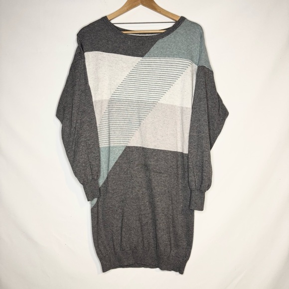 PrAna Anka Geometric Long Sleeve Sweater Dress Sz M Merino Wool Organic Cotton - Picture 3 of 10